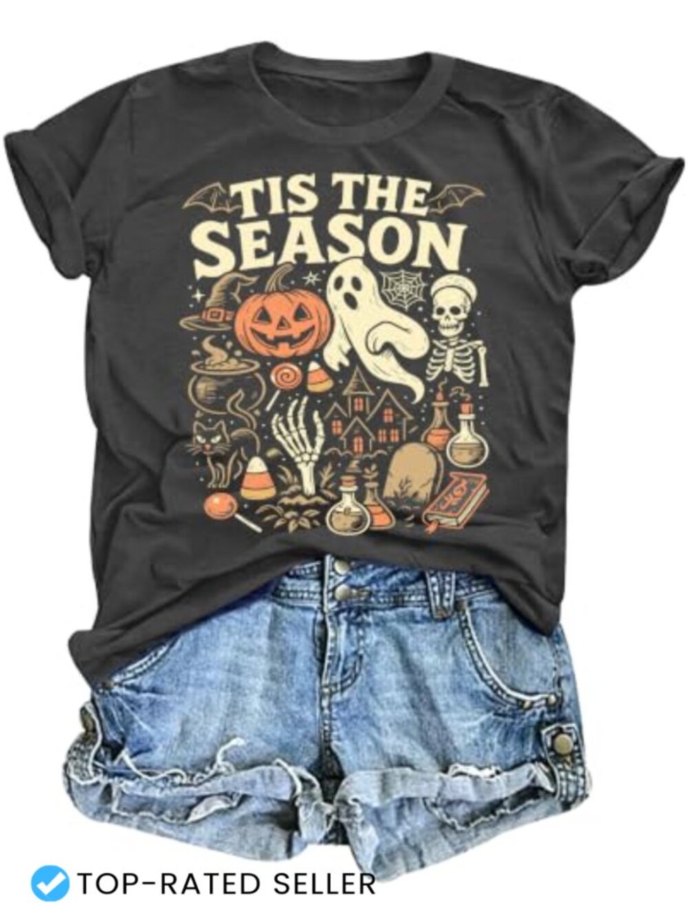 Halloween Shirt for Women Spooky Season Short Sleeve Tee Ghost Pumpkin